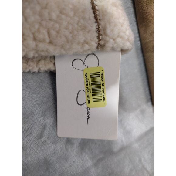 Jessica Simpson Sz L Faux Leather Fur Brown Coat Sherpa Lined Old Money Luxury - Picture 11 of 14